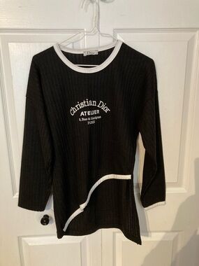 Dior Black Ribbed Knit Top with White Trim